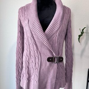 Ralph Lauren Lilac Cable Knit Cardigan with Buckle